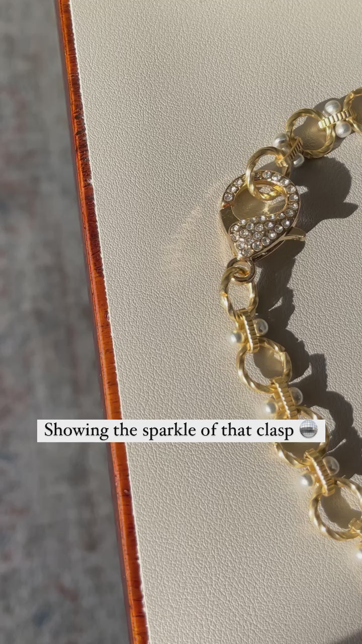 Heather Necklace: Brushed gold circle chain with brushed silver accents and oversized pavé clasp
