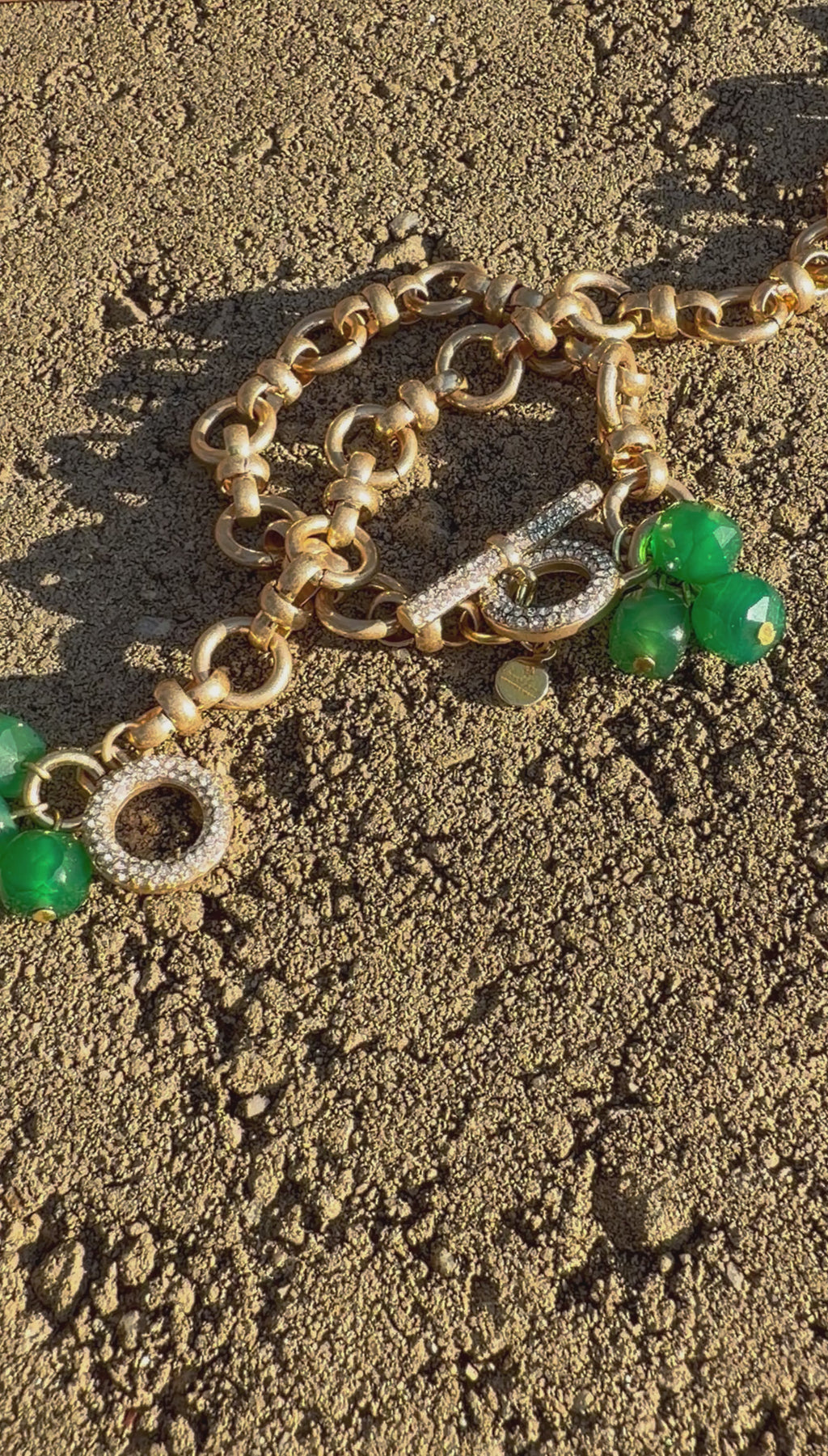 The Green Onyx Pavé Toggle Bracelet: Brushed Gold