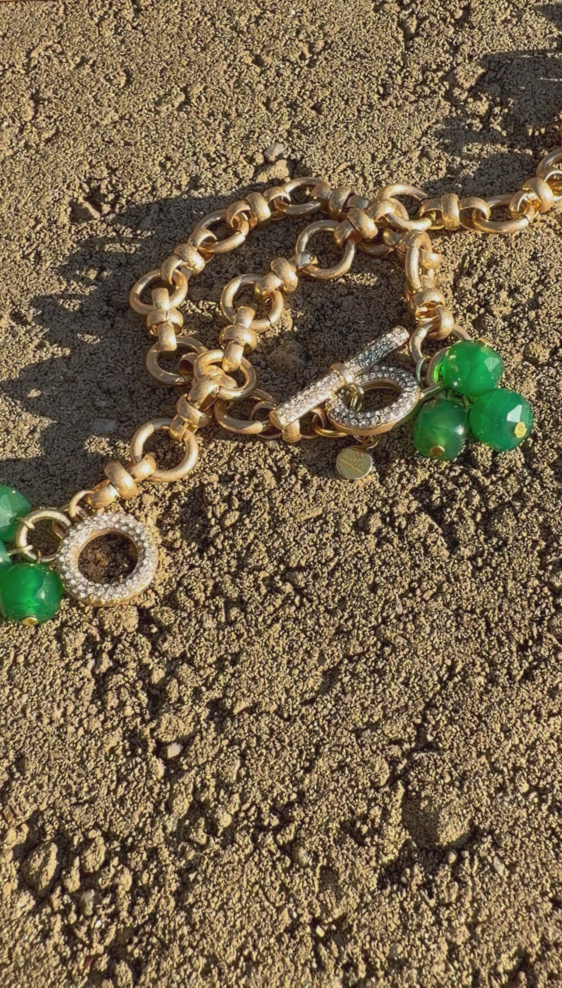 The Green Onyx Pavé Toggle Bracelet: Brushed Gold