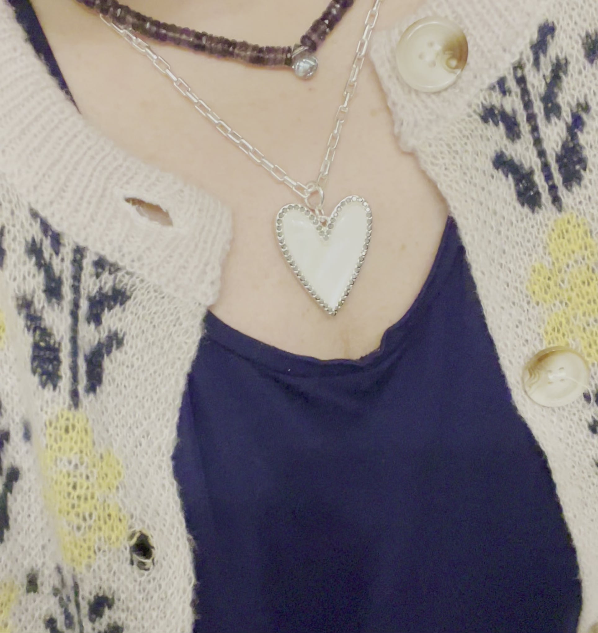 Winter Princess Necklace: OOAK Matte Silver Chain with a Reversible Heart Charm