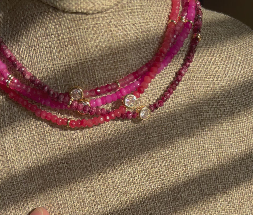 A Little Luxe Necklaces: Various natural stones in many colors, faceted, with a Bezel set Cubic Zirconia centerpiece