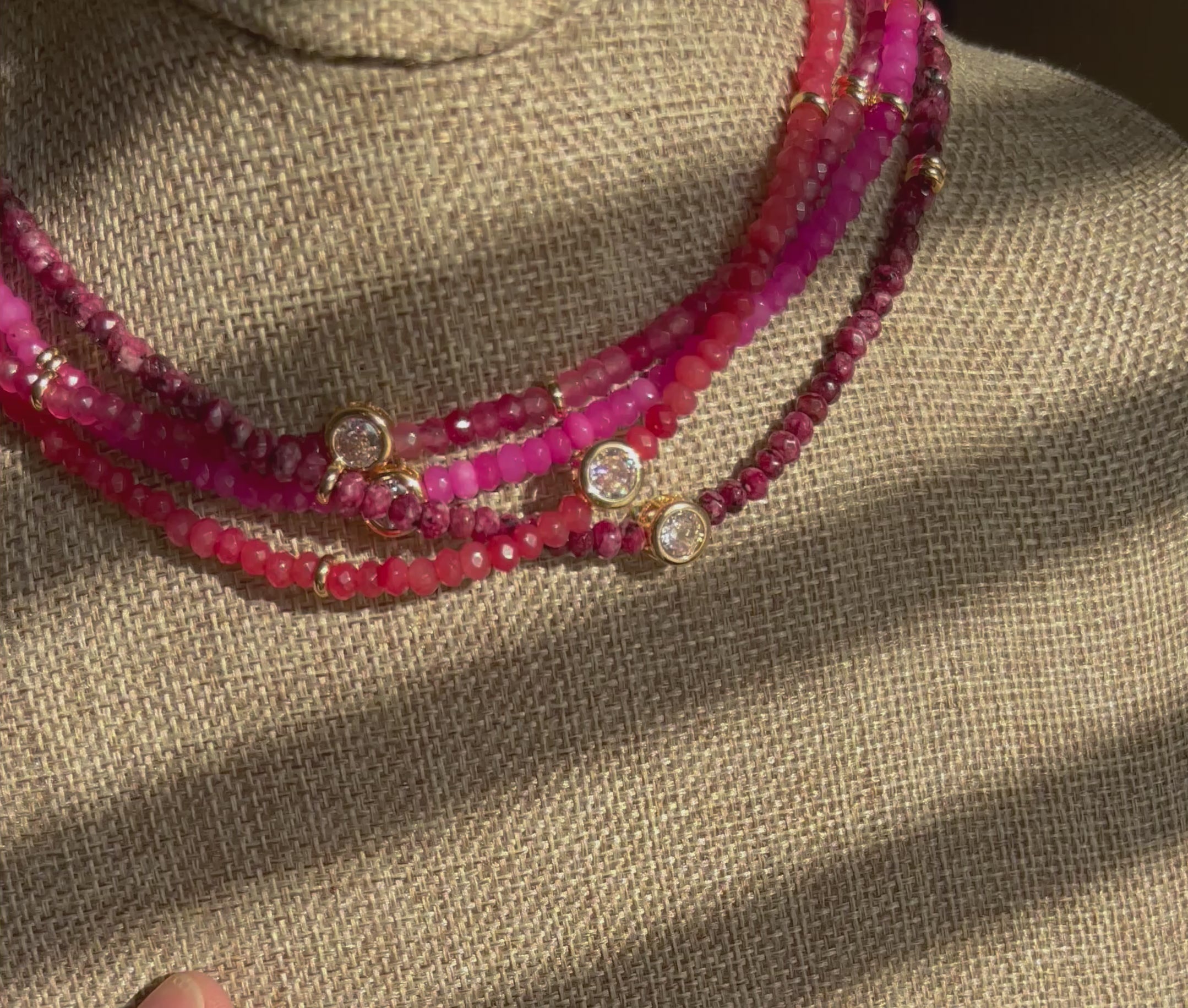 A Little Luxe Necklaces: Various natural stones in many colors, faceted, with a Bezel set Cubic Zirconia centerpiece