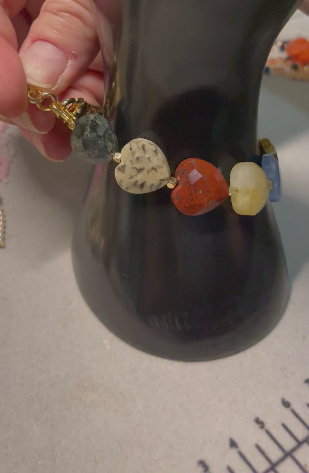 The Stone Mountain Bracelet: Mixed Natural Stone Faceted Heart Beads with Gold or Silver Accents