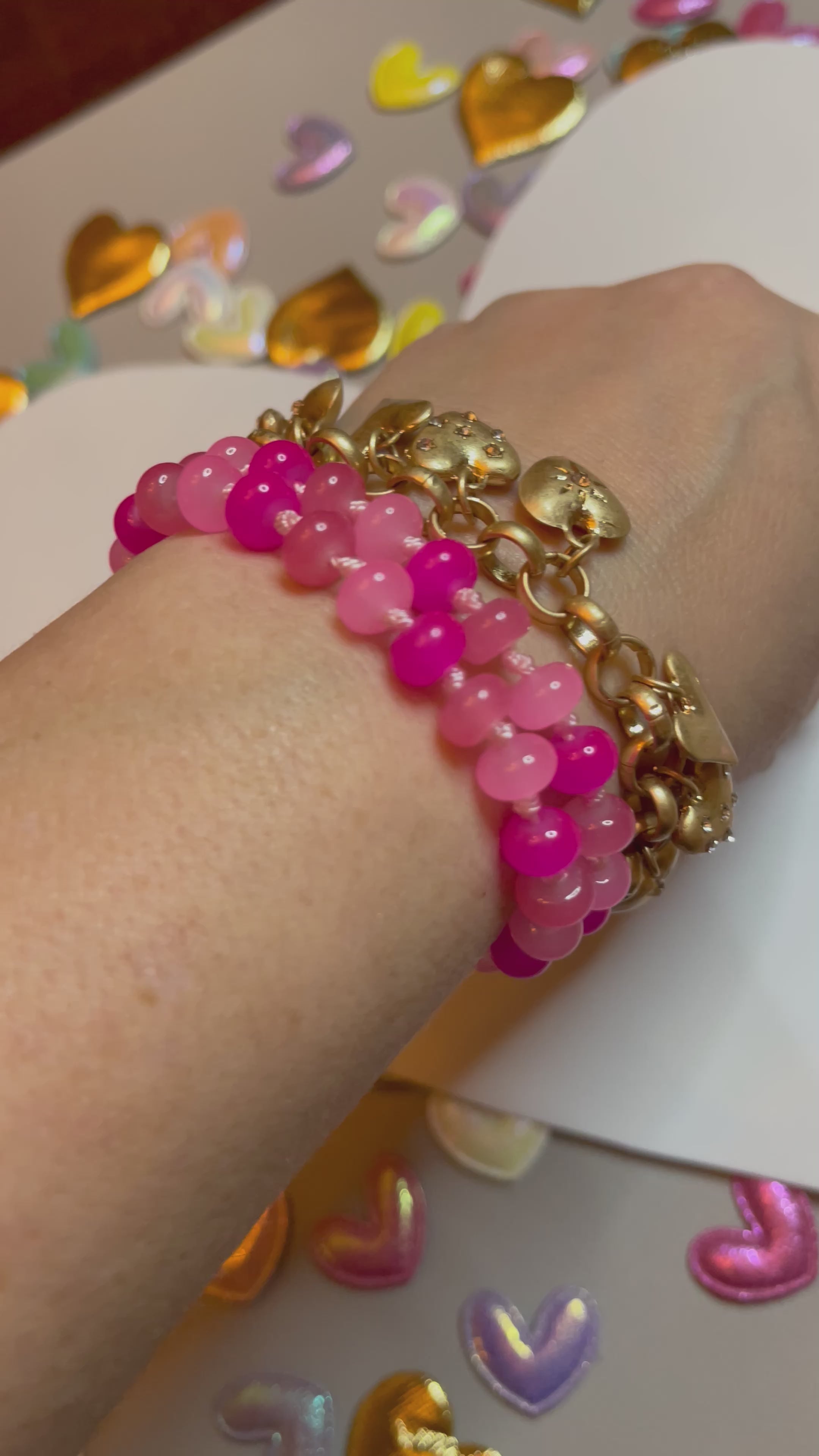 Hearty Charm Bracelet: Gold plated brass Rolo style bracelet with adorable heart charms