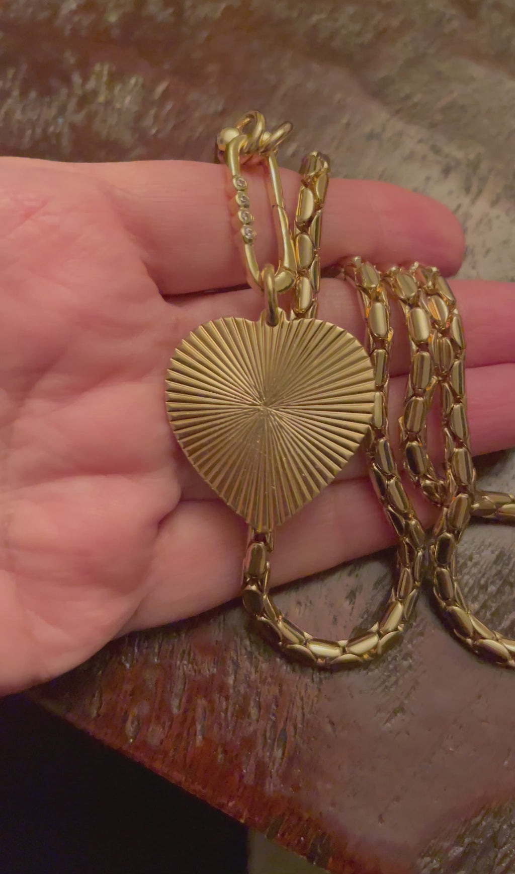 OOAK Art Deco Heart Necklace: Thick Cobra chain made of high quality tarnish resistant gold plated brass, features a gorgeous Art Deco heart pendant. Gold Filled Push gate clasp with 4 Bezel set Cubic Zirconia accent stones