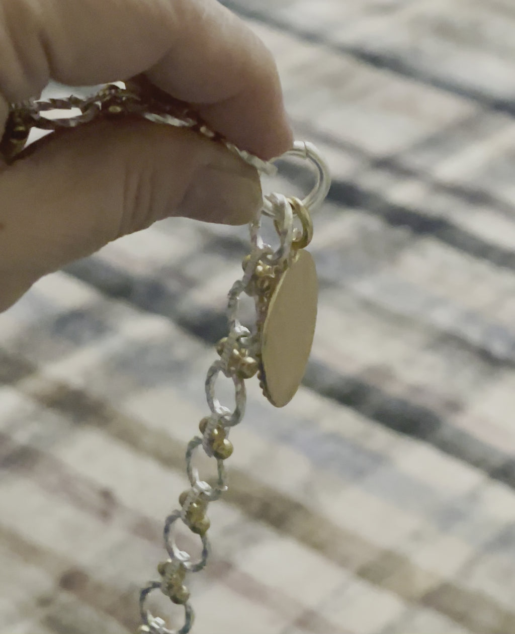 Honey Bee Mine Necklace: Brushed Silver and Gold Plated with Bee Charm Front Closure Clasp OOAK