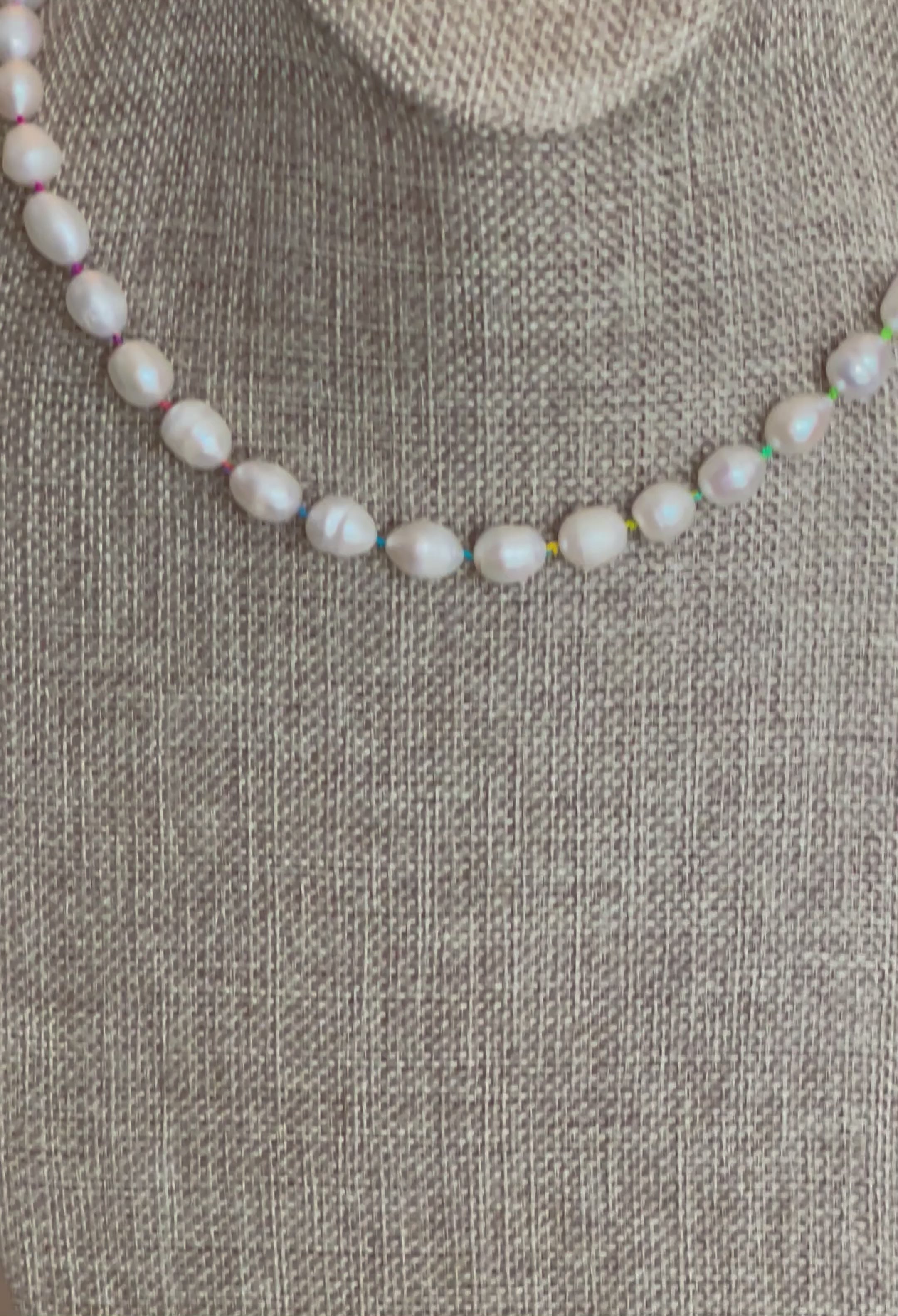 Rainbow Pearls Necklace OOAK! Freshwater Pearls Handknotted on Rainbow Silk