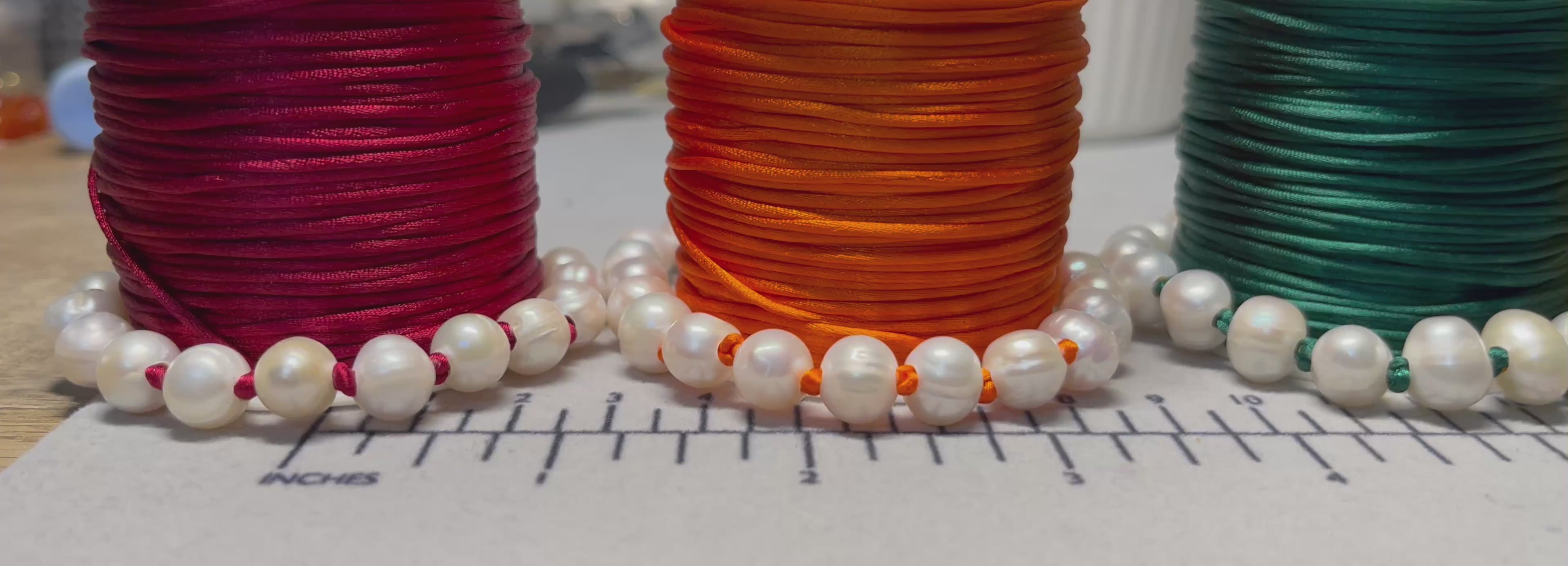 Satiny Pearls Bracelet: Freshwater Pearls Hand Knotted on Satin Cord in Stunning Fall/Winter Tones Gold or Silver Clasp