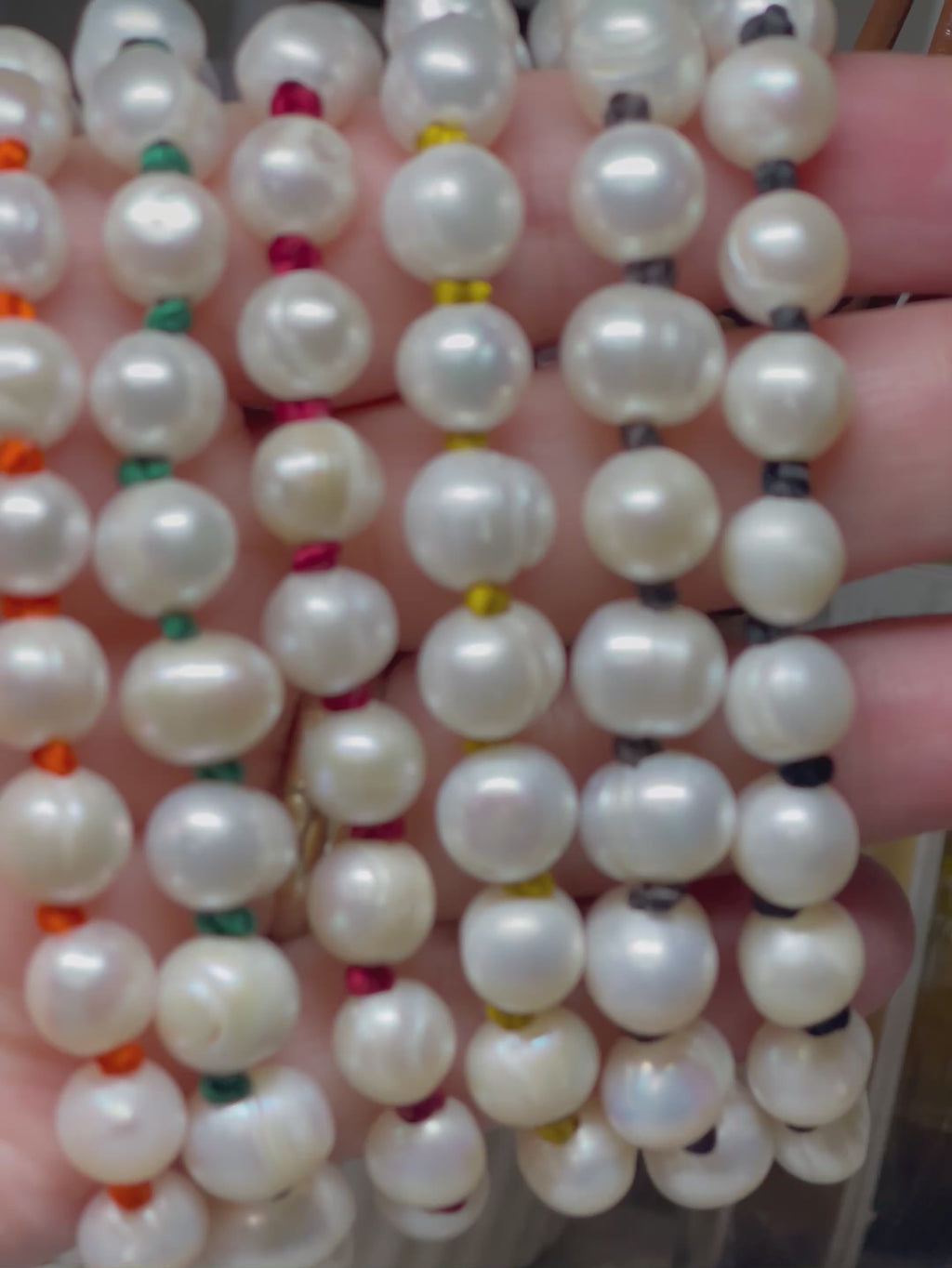 Satiny Pearls Bracelet: Freshwater Pearls Hand Knotted on Satin Cord in Stunning Fall/Winter Tones Gold or Silver Clasp